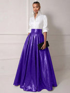A Line Shirt Collar Half Sleeve Long Elegant Mother of the Bride Dresses with Pleats (SHI22500203)