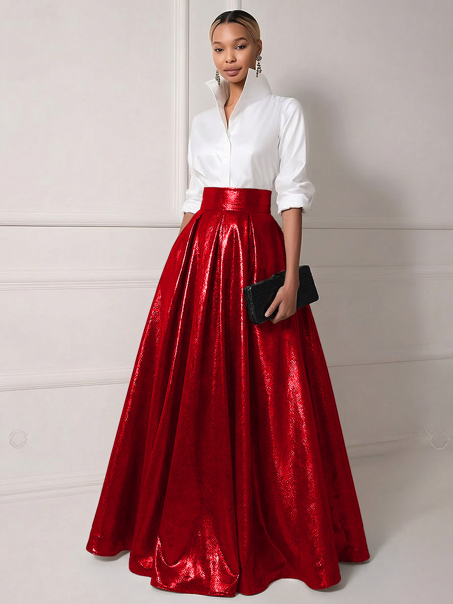 A Line Shirt Collar Half Sleeve Long Elegant Mother of the Bride Dresses with Pleats (SHI22500203)