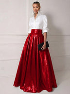 A Line Shirt Collar Half Sleeve Long Elegant Mother of the Bride Dresses with Pleats (SHI22500203)