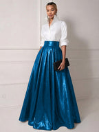 A Line Shirt Collar Half Sleeve Long Elegant Mother of the Bride Dresses with Pleats (SHI22500203)