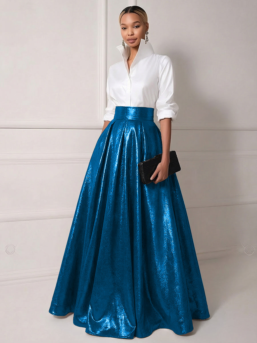A Line Shirt Collar Half Sleeve Long Elegant Mother of the Bride Dresses with Pleats (SHI22500203)