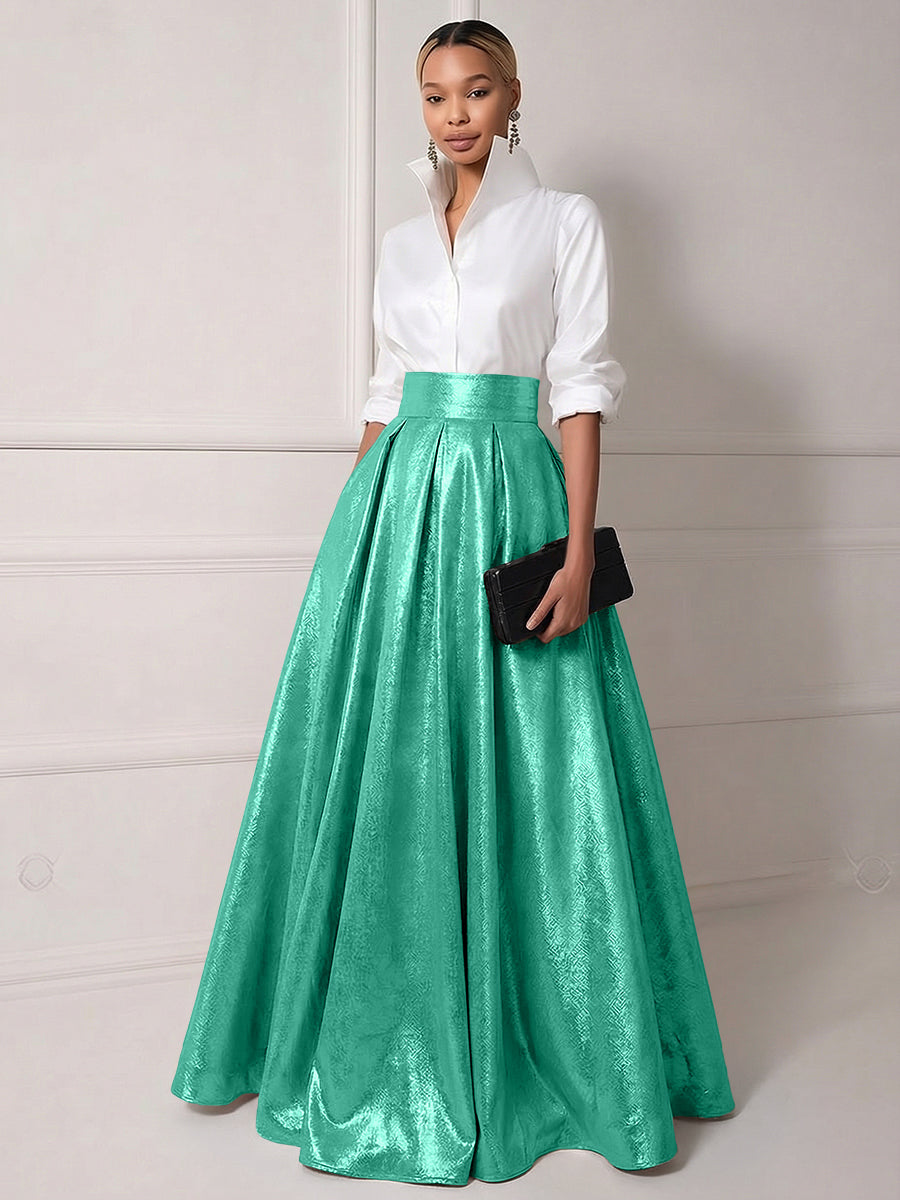 A Line Shirt Collar Half Sleeve Long Elegant Mother of the Bride Dresses with Pleats (SHI22500203)