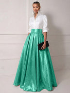 A Line Shirt Collar Half Sleeve Long Elegant Mother of the Bride Dresses with Pleats (SHI22500203)