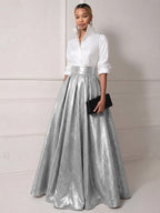 A Line Shirt Collar Half Sleeve Long Elegant Mother of the Bride Dresses with Pleats (SHI22500203)