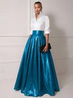 A Line Shirt Collar Half Sleeve Long Elegant Mother of the Bride Dresses with Pleats (SHI22500203)