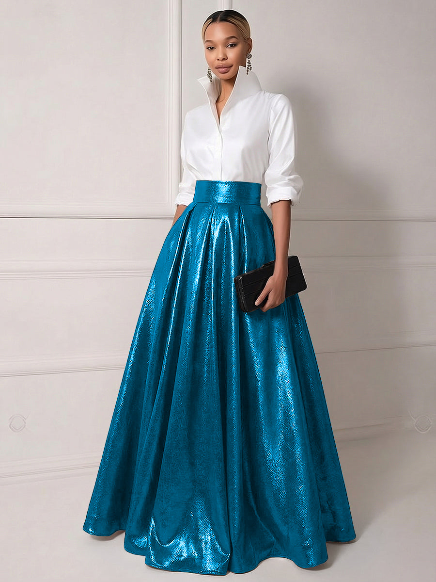 A Line Shirt Collar Half Sleeve Long Elegant Mother of the Bride Dresses with Pleats (SHI22500203)