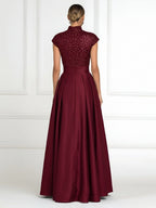 A-Line/Princess Off Shoulder Chiffon Floor-Length Mother of the Bride & Groom Dresses with Sequin, Lace Appliques & Pleats (SHI22501662)