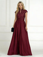 A Line/Princess Stand Collar Short Sleeve Long Elegant Mother of the Bride Dresses (SHI22500207)