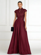 A-Line/Princess Off Shoulder Chiffon Floor-Length Mother of the Bride & Groom Dresses with Sequin, Lace Appliques & Pleats (SHI22501662)