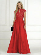 A Line/Princess Stand Collar Short Sleeve Long Elegant Mother of the Bride Dresses (SHI22500207)