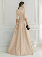A-Line/Princess Scoop Neck Jacquard Floor-Length Mother of the Bride & Groom Dresses with Ruched Waist (SHI22501615)