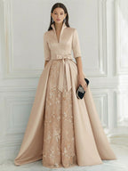A-Line/Princess V-Neck Chiffon Floor-Length Mother of the Bride & Groom Dresses with Sequin Bodice (SHI22501564)