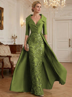 Sheath V Neck 3/4 Sleeve Sequined Mother of the Bride Dresses with Appliques (SHI22500209)