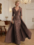 Sheath V Neck 3/4 Sleeve Sequined Mother of the Bride Dresses with Appliques (SHI22500209)