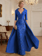 Sheath V Neck 3/4 Sleeve Sequined Mother of the Bride Dresses with Appliques (SHI22500209)