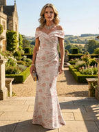 Mermaid Short Sleeve Sweetheart Floor-Length Mother of the Bride Dresses with Jacquard (SHI22500213)
