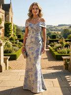 Mermaid Short Sleeve Sweetheart Floor-Length Mother of the Bride Dresses with Jacquard (SHI22500213)