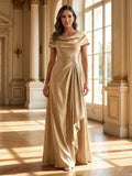 A-Line Scoop Neck Ruched Floor-Length Mother of the Bride Dresses with Ruffle (SHI22500216)