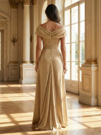 A-Line Scoop Neck Ruched Floor-Length Mother of the Bride Dresses with Ruffle (SHI22500216)