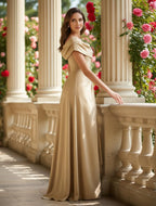 A-Line Scoop Neck Ruched Floor-Length Mother of the Bride Dresses with Ruffle (SHI22500216)