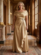 A-Line Scoop Neck Ruched Floor-Length Mother of the Bride Dresses with Ruffle (SHI22500216)