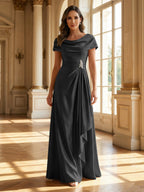A-Line Scoop Neck Ruched Floor-Length Mother of the Bride Dresses with Ruffle (SHI22500216)