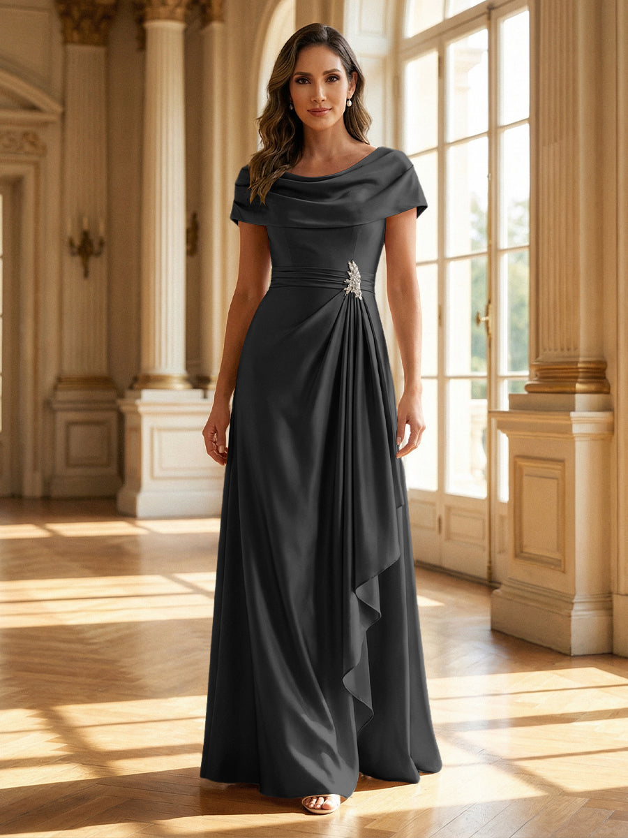 A-Line Scoop Neck Ruched Floor-Length Mother of the Bride Dresses with Ruffle (SHI22500216)