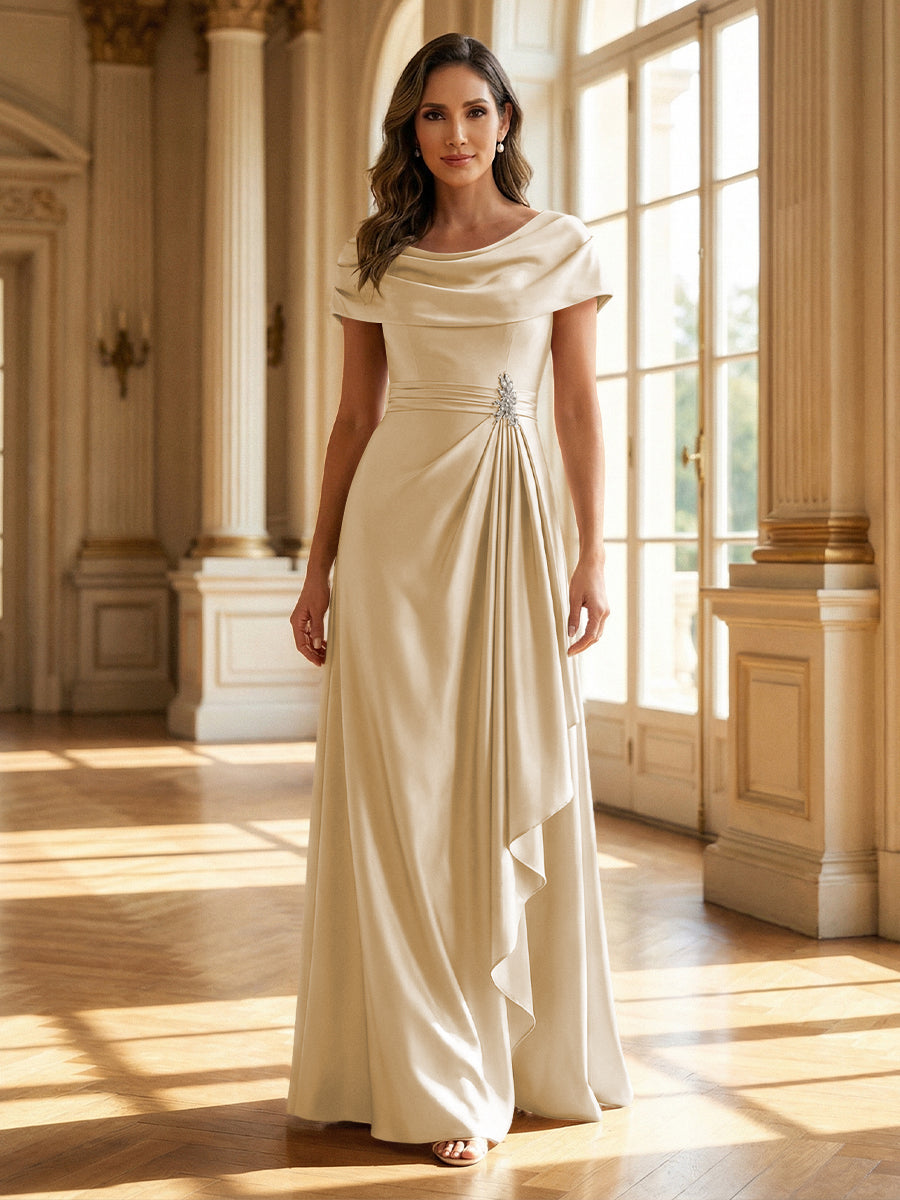 A-Line Scoop Neck Ruched Floor-Length Mother of the Bride Dresses with Ruffle (SHI22500216)
