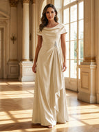 A-Line Scoop Neck Ruched Floor-Length Mother of the Bride Dresses with Ruffle (SHI22500216)