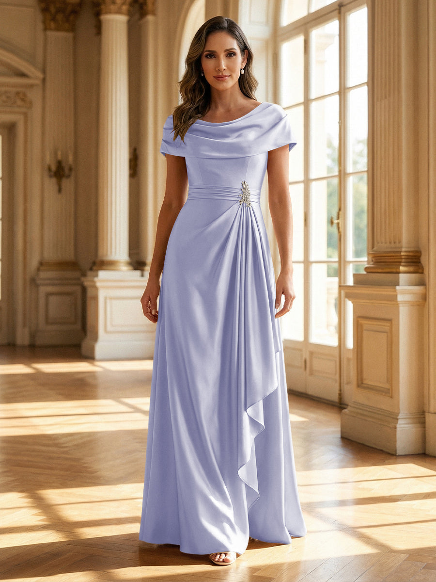 A-Line Scoop Neck Ruched Floor-Length Mother of the Bride Dresses with Ruffle (SHI22500216)
