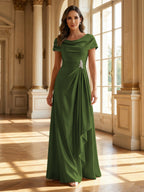 A-Line Scoop Neck Ruched Floor-Length Mother of the Bride Dresses with Ruffle (SHI22500216)