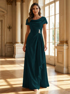 A-Line Scoop Neck Ruched Floor-Length Mother of the Bride Dresses with Ruffle (SHI22500216)