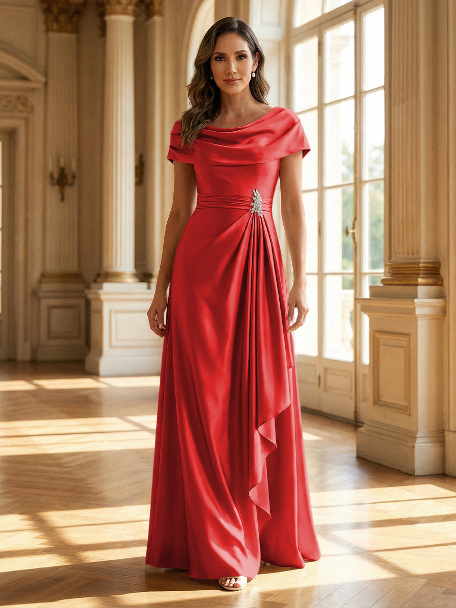 A-Line Scoop Neck Ruched Floor-Length Mother of the Bride Dresses with Ruffle (SHI22500216)