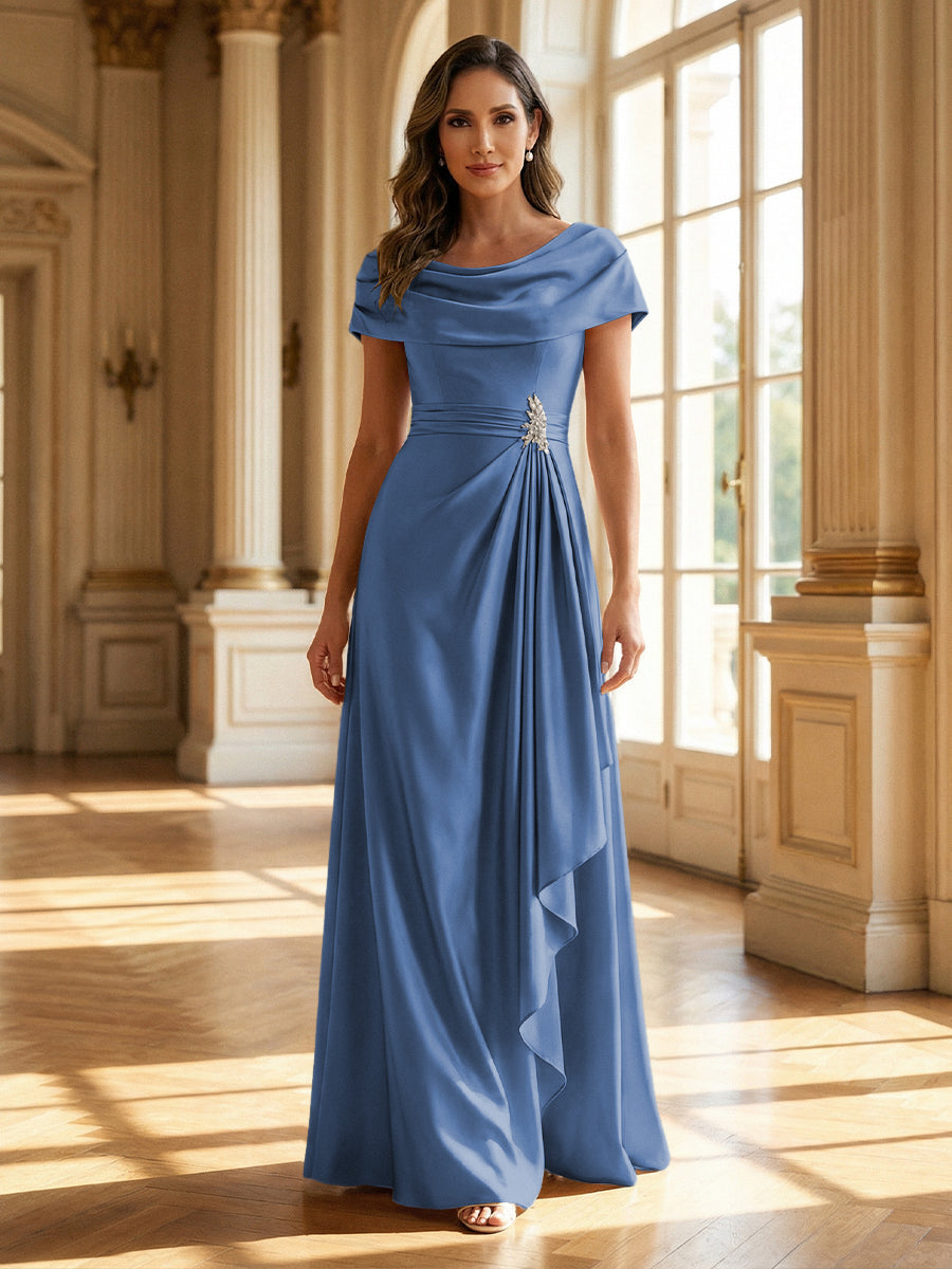 A-Line Scoop Neck Ruched Floor-Length Mother of the Bride Dresses with Ruffle (SHI22500216)