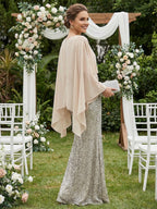 Mermaid Chic V Neck Long Flying Sleeve Floor-Length Mother of the Bride Dresses Party Gown with Flower (SHI22500229)