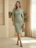 Sheath Boat Neck Cape Sleeve Knee Length Simple Mother of the Bride Dresses (SHI22500234)