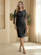 Sheath Boat Neck Cape Sleeve Knee Length Simple Mother of the Bride Dresses (SHI22500234)