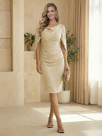 Sheath Boat Neck Cape Sleeve Knee Length Simple Mother of the Bride Dresses (SHI22500234)