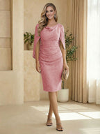 Sheath Boat Neck Cape Sleeve Knee Length Simple Mother of the Bride Dresses (SHI22500234)