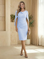 Sheath Boat Neck Cape Sleeve Knee Length Simple Mother of the Bride Dresses (SHI22500234)