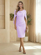 Sheath Boat Neck Cape Sleeve Knee Length Simple Mother of the Bride Dresses (SHI22500234)