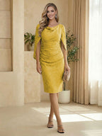 Sheath Boat Neck Cape Sleeve Knee Length Simple Mother of the Bride Dresses (SHI22500234)