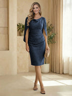 Sheath Boat Neck Cape Sleeve Knee Length Simple Mother of the Bride Dresses (SHI22500234)