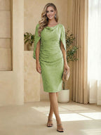 Sheath Boat Neck Cape Sleeve Knee Length Simple Mother of the Bride Dresses (SHI22500234)