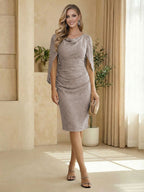 Sheath Boat Neck Cape Sleeve Knee Length Simple Mother of the Bride Dresses (SHI22500234)