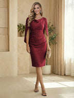 Sheath Boat Neck Cape Sleeve Knee Length Simple Mother of the Bride Dresses (SHI22500234)