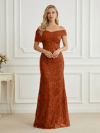 Mermaid Off Shoulder Short Sleeve Long Elegant Mother of the Bride Dresses with Sequin (SHI22500242)