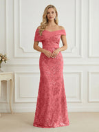 Mermaid Off Shoulder Short Sleeve Long Elegant Mother of the Bride Dresses with Sequin (SHI22500242)