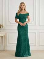 Mermaid Off Shoulder Short Sleeve Long Elegant Mother of the Bride Dresses with Sequin (SHI22500242)