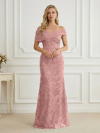 Mermaid Off Shoulder Short Sleeve Long Elegant Mother of the Bride Dresses with Sequin (SHI22500242)
